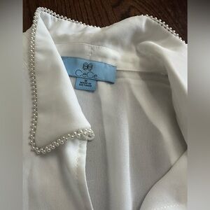 CeCe Ivory Blouse with Pearl Detailing